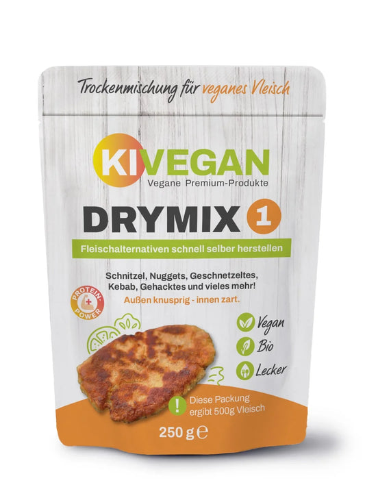 KIVEGAN DRYMIX 1 – vegane Bio-Fertigmischung für Fleischalternativen, Verpackung Vorderseite