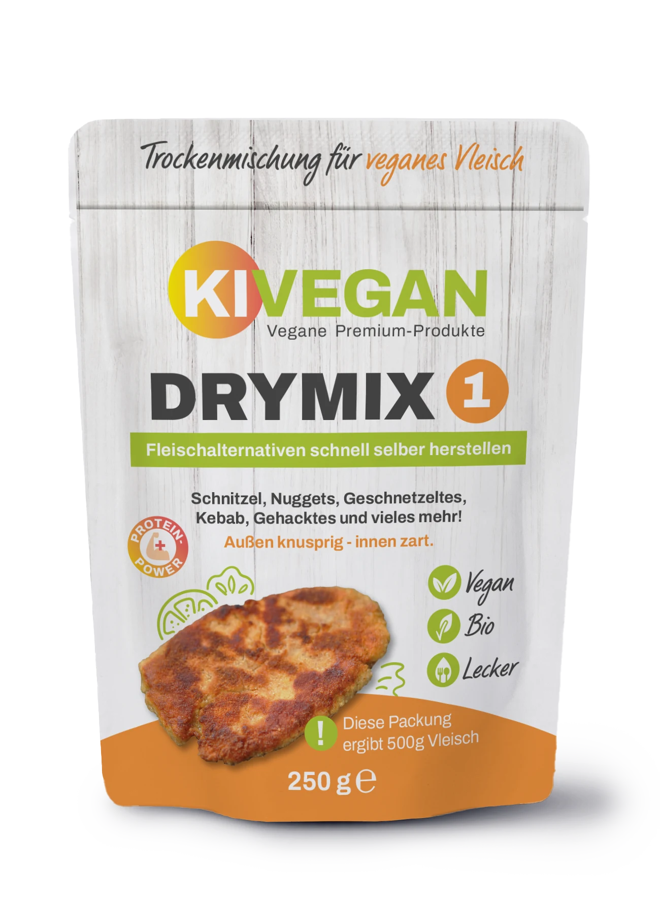 KIVEGAN DRYMIX 1 Verpackung - vegane Bio-Trockenmischung für Schnitzel und Nuggets, 250 g